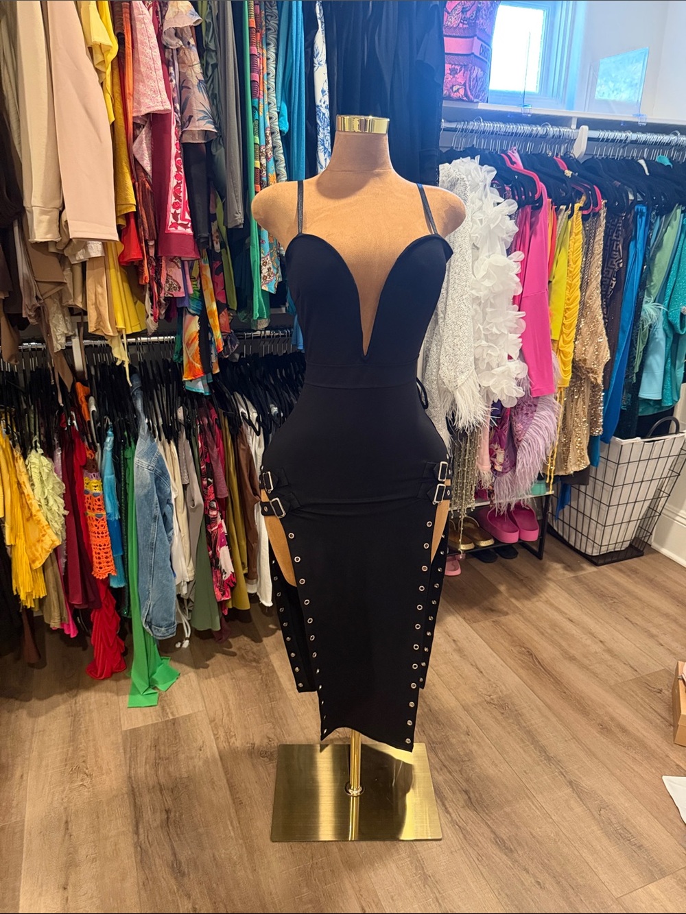 Fashion Nova Black Strappy Cutout Midi Dress